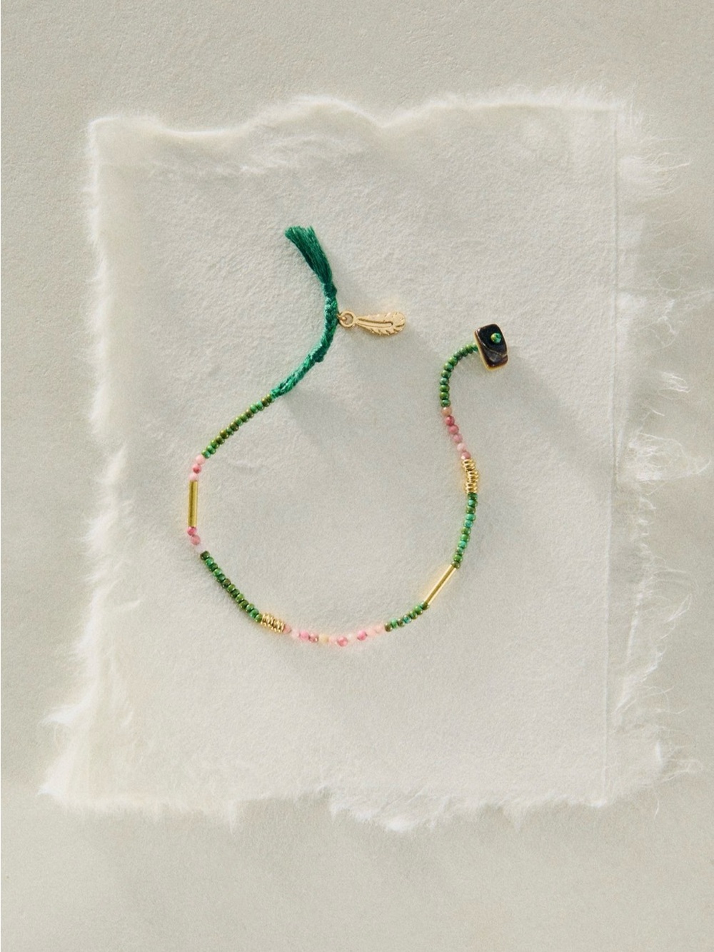 Free People muse semi - precious Green and Pink Beaded Tassel Bracelet